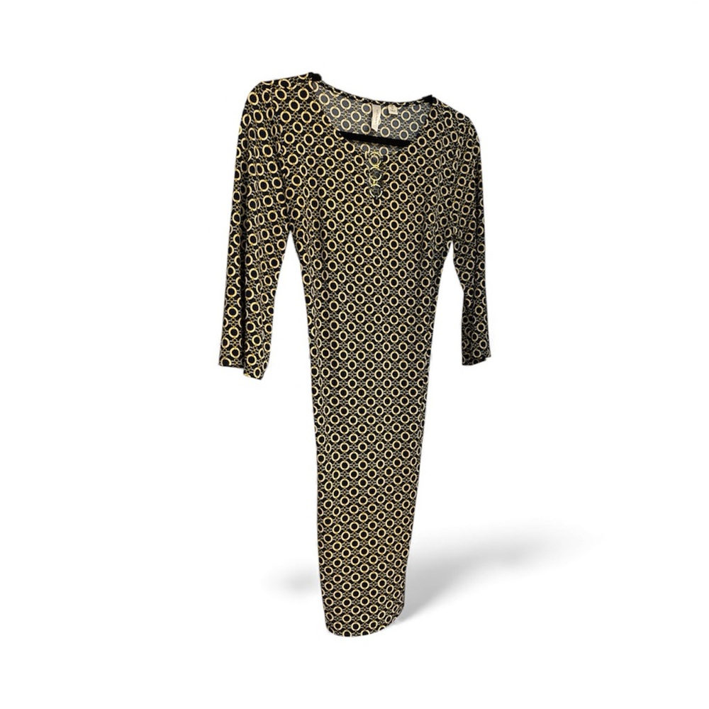 Elegant Navy & Gold Patterned Dress